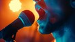 © Generative AI - Sing talk or speak Singer mouth open Man with loud sound of voice Pronunciation in language education articulation exercise or vocal lesson Song in music studio Speech or karaoke Yell  : Generative AI