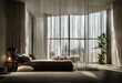 curtain separating living bed interior string Modern space asia pacific rim taipei day sunlight daylight afternoon horizontal nobody no people indoor inside residence edifice