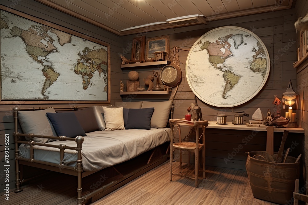 Nautical Ship Captain's Quarters: Antique Ship Model, Nautical Maps ...