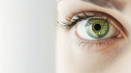 Wall Mural - Close up of a green woman eye isolated on a white background : Generative AI