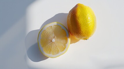 Poster - Whole and half sliced lemon isolated on white background Top view Flat lay : Generative AI