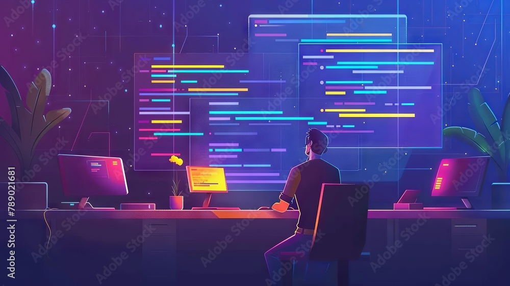 Detailed vector illustration of html code on computer screen ...