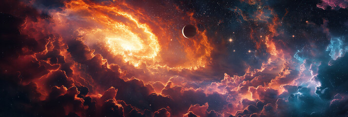 Wall Mural - panorama of outer space with stars, constellations, galaxies, planets and black hole