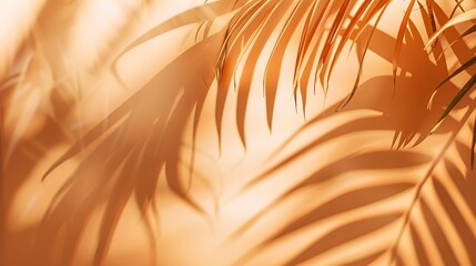 Aufkleber - Warm orange and beige summer color background with tropical palm shadow Two trend pastel paper and exotic plant shade layout Minimal flat lay with leaf silhouette overlay : Generative AI