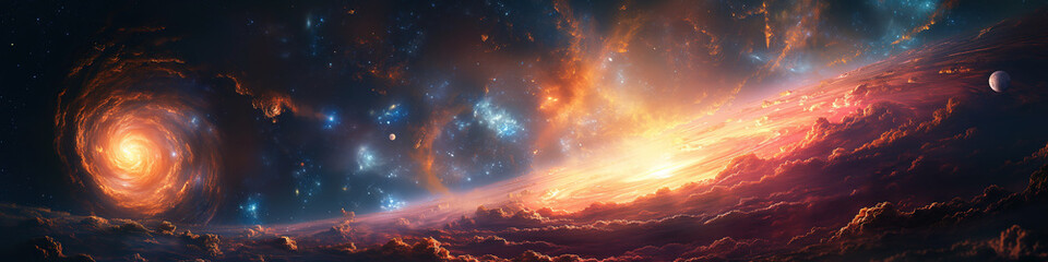 Wall Mural - panorama of open space with stars, galaxies, constellations, planets and a black hole in universe