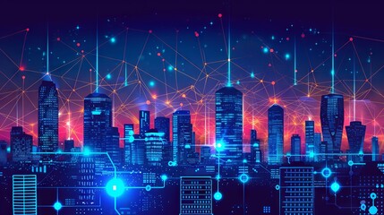 Wall Mural - futuristic smart cityscape with integrated 5g network connectivity concept illustrating advanced urb