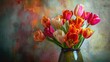 A vibrant bouquet of tulips graces the vase