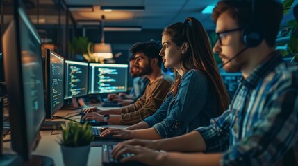 Wall Mural - dedicated it professionals engaged in software development and programming in a modern office enviro