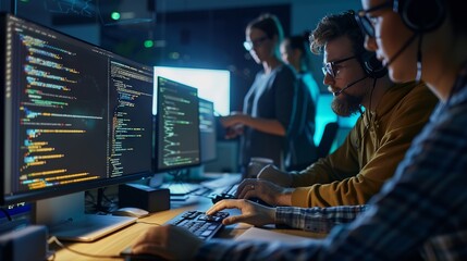 Wall Mural - dedicated it professionals engaged in software development and programming in a modern office enviro