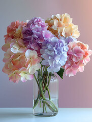Wall Mural - Lush hydrangea flowers presented beautifully in a vase against a soft background