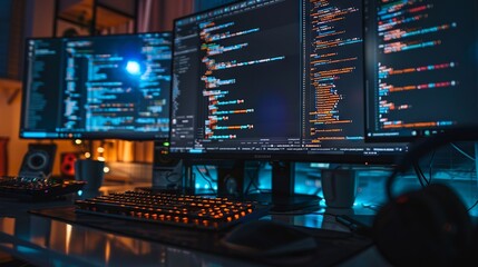 close-up view of programming code on a computer monitor, highlighting software development and codin