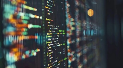 Wall Mural - close-up view of programming code on a computer monitor, highlighting software development and codin