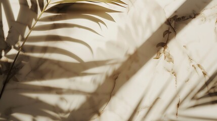 Aufkleber - Luxury marble and brown paper color background with tropical palm shadow Natural material with exotic plant shade branding layout Minimal flat lay product podium with leaf silhouette o : Generative AI