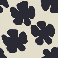 Canvas Print - Monochrome black and white brush strokes inky flowers seamless pattern. Abstract floral contemporary background.