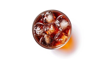 Leinwandbilder - Cola drink with ice isolated on white backgroundWith clipping pathFlat laytop view : Generative AI