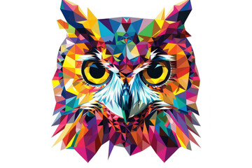 Wall Mural - abstract colorful owl head polygonal illustration isolated on white background. tshirt design graphic