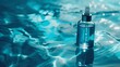 bottle with serum in water on blue swimming pool background closeup : Generative AI