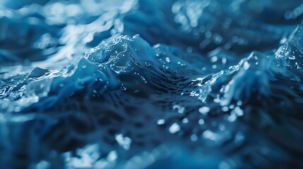 Poster - Blue textured background of waves with ripples on the water Closeup selective focus defocus : Generative AI