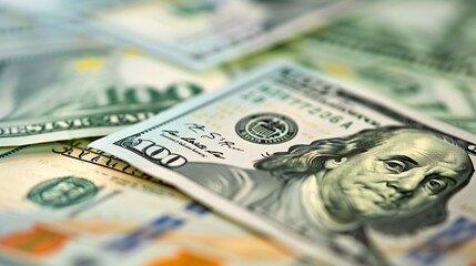 Aufkleber - Closeup image of hundred dollar and hundred euro billsBanknotes of 100 US dollars and 100 eurosCurrency exchange rate : Generative AI