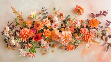 Sticker - Capture the beauty of a stunning flower arrangement featuring vibrant orange blooms set against a soft pastel backdrop leaving ample room for personalized messages Perfect for weddings birt