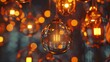 Classic sphere lighting bulbs are glowing in orange warming shade there are hanging from ceiling in dark environment Interior cozy style decoration Closeup and selective focus : Generative AI