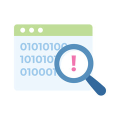 Wall Mural - exclamation mark on magnifier with webpage denoting flat concept icon of coding error search