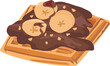 Chocolate banana waffle illustration on transparent background.
