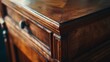 The top of a wooden cabinet of a bedside table an element of furniture trim and fittings shot closeup : Generative AI