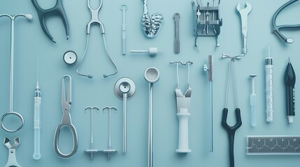 Wall Mural - Flat lay aerial of tools medical  Healthcare insurance background concept : Generative AI