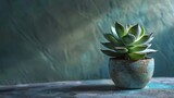 Fototapeta  - Closeup of a small fake plant in a plaster pot for home decoration : Generative AI