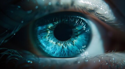 Canvas Print - perfect blue eye macro in a sterile environment and perfect vision in resolution 6k concept the vision of the future and healthy life concept view precise and straight to the target : Generative AI