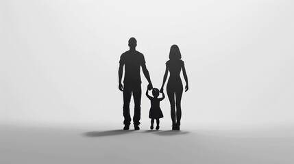 silhouette of happy family holding hands on white background. 