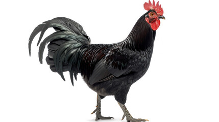 Wall Mural - full body black rooster isolated on white background