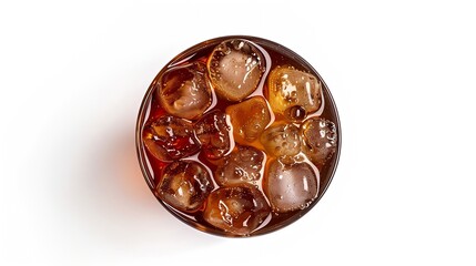 Leinwandbilder - Cola drink with ice isolated on white backgroundWith clipping pathFlat laytop view : Generative AI