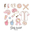 Draw collection pink girly baseball element Trendy soft girl Girlie sport