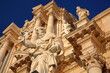 The external facade of the Duomo Cathedral, Piazza del Duomo (Duomo Square), Ortigia Island, Syracuse, Sicily, Italy, with details of statues, sculptures and carvings