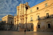The sunset at Piazza del Duomo (Duomo Square), with the Duomo Cathedral, Ortigia Island, Syracuse, Sicily, Italy