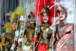 A row of traditional colorful Sicilian pupi (puppets) in Syracuse, Sicily, Italy, designed for theater performance