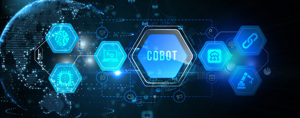 Sticker - Industrial automation technology concept. Collaborative robot, cobot. 3d illustration