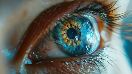 Canvas Print - perfect blue eye macro in a sterile environment and perfect vision in resolution 6k concept the vision of the future and healthy life concept view precise and straight to the target : Generative AI