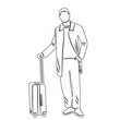 man with a suitcase, sketch, outline on a white background vector