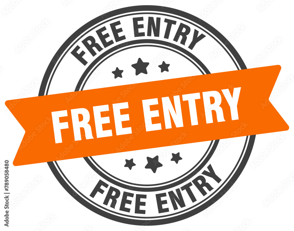 free entry stamp. free entry label on transparent background. round ...
