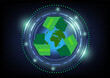 world map globe recycling arrows symbol.  Recycle, Reduce, Reuse. illustration design over dark hi-tech background.