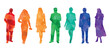 Group of people, silhouettes of men and women, passers-by, ladies and gentlemen, office workers, businessmen, business people. Colorful vector illustration.	
