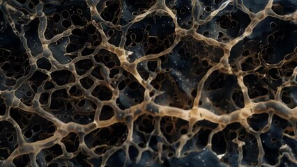 Canvas Print - A crosssection of soil revealing the complex networks of nematode tunnels and burrows. These microscopic pathways are essential for . AI generation.