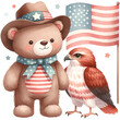 cute watercolor Patriotic Bear Clipart,American Pride,4th of July PNG,Veteran Day,Memorial Day PNG,Cute Bear PNG,American Bear