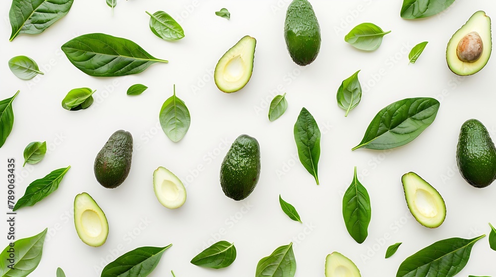 Creative layout made of avocado and leaves Flat lay Food concept ...