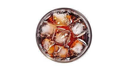 Leinwandbilder - Cola drink with ice isolated on white backgroundWith clipping pathFlat laytop view : Generative AI
