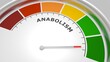 Anabolism high level on measure scale. Instrument scale with arrow. Colorful infographic gauge element. Anabolism is the building-up aspect of metabolism. 3D render