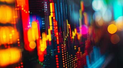 Fototapete - A close-up of stock market charts and graphs on a computer screen, illustrating the volatility and fluctuations of stock prices in real-time trading.
